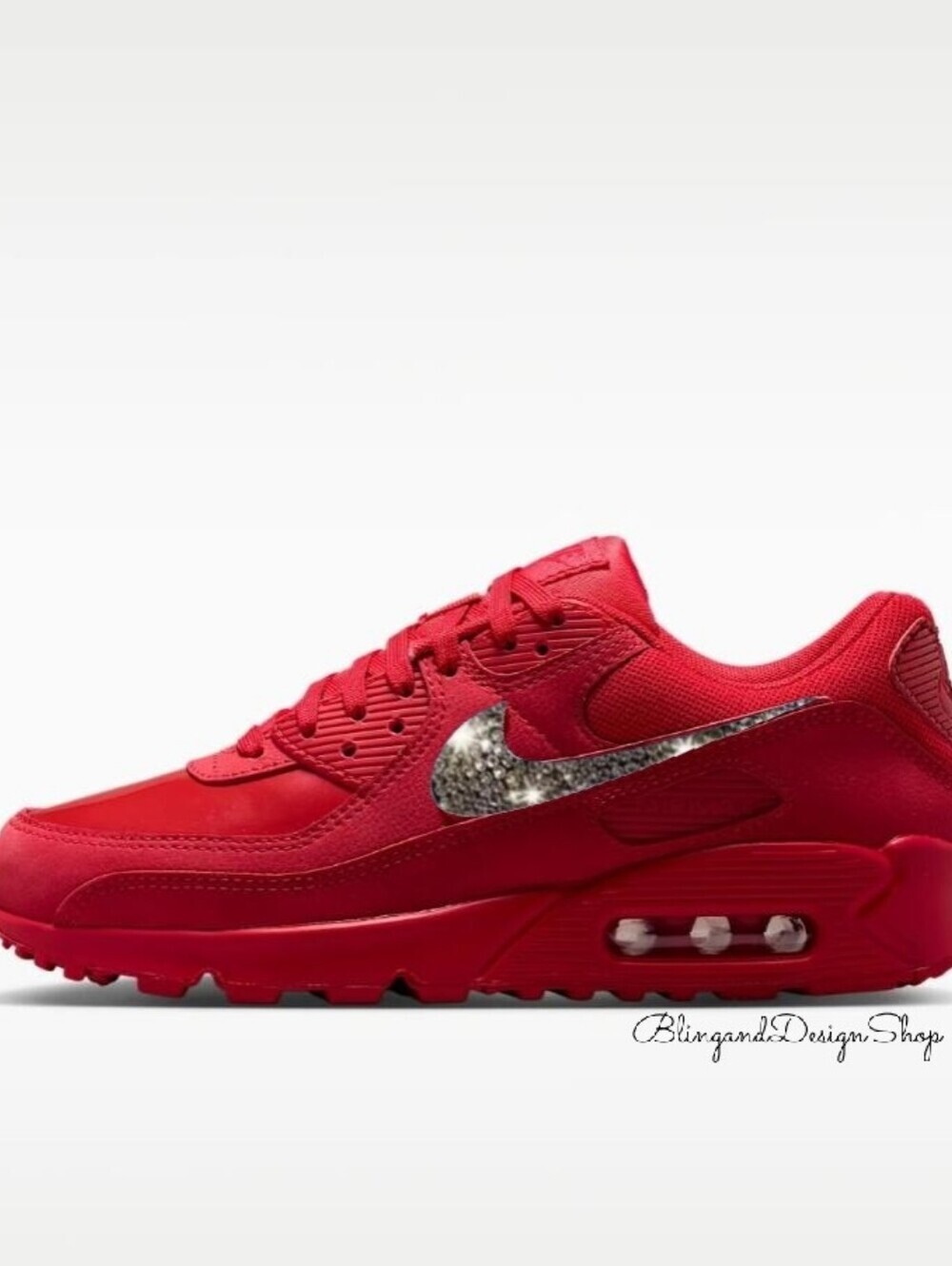 Swarovski Nike Air Max 90 Women's Red Shoes Customized With Crystals